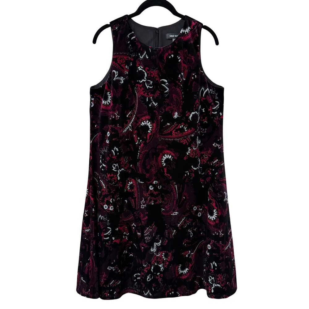 Nine West Womens Velvet Sleeveless Shift Dress Size 10 Whimsigoth Twee Paisley
